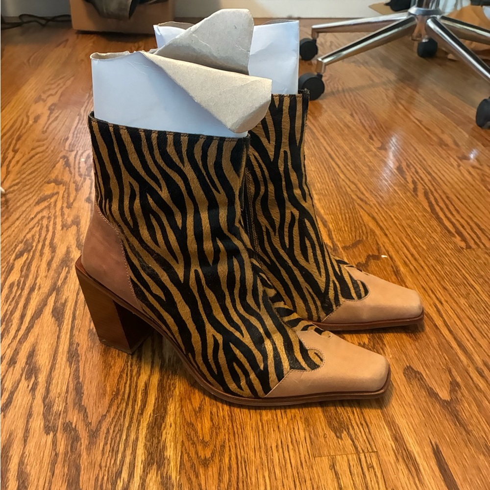 Brown and Black Zebra Print Ankle Boots